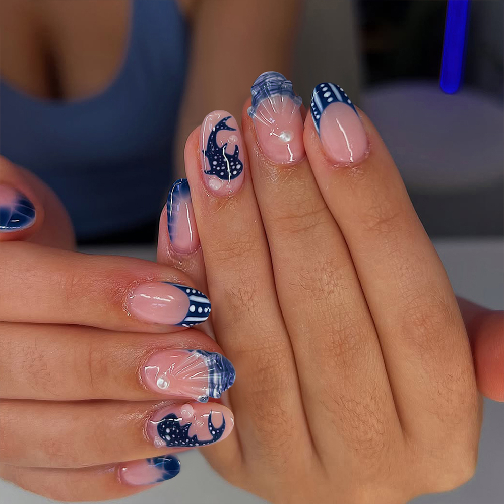 24pcs Almond 3d gel nails Whal - Marine Aquarium Decorations 리뷰 및 가격