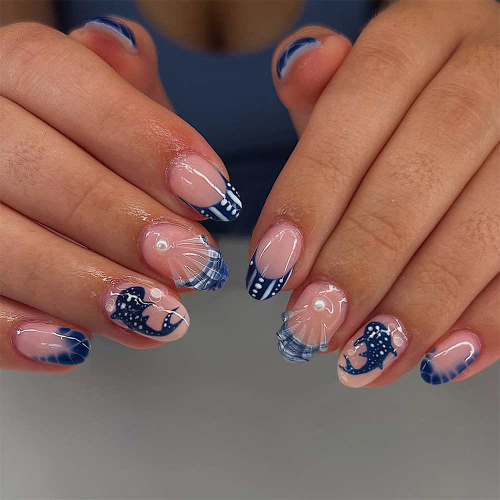24pcs Almond 3d gel nails Whal - Marine Aquarium Decorations 리뷰 및 가격