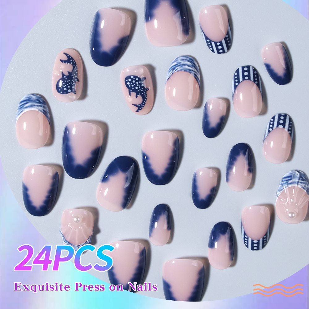 24pcs Almond 3d gel nails Whal - Marine Aquarium Decorations 리뷰 및 가격